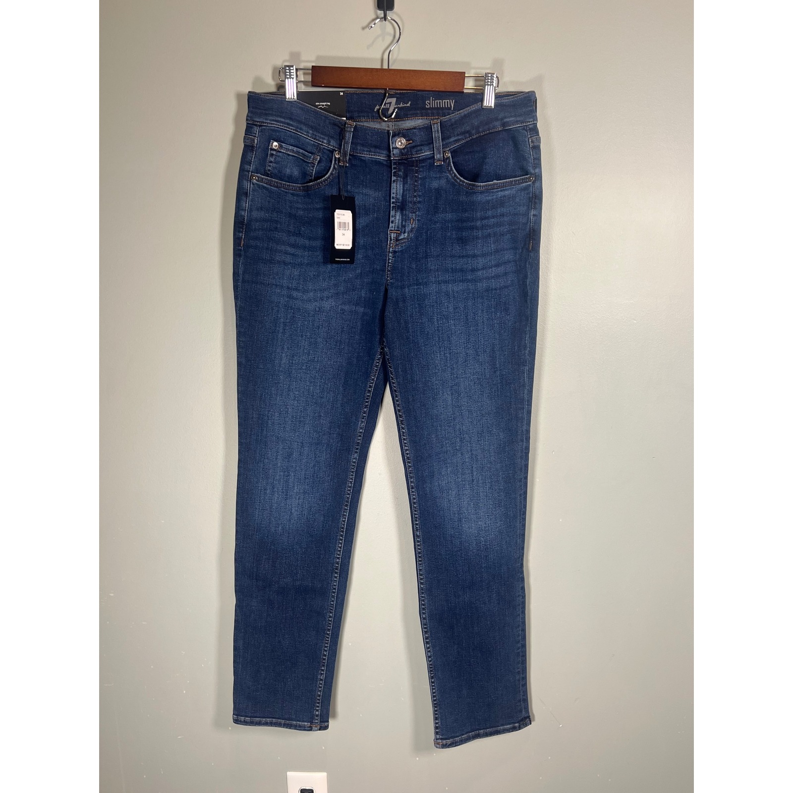 New 7 For All Mankind Women's Jeans Sz 34 Slimmy Slim Straight Leg Denim